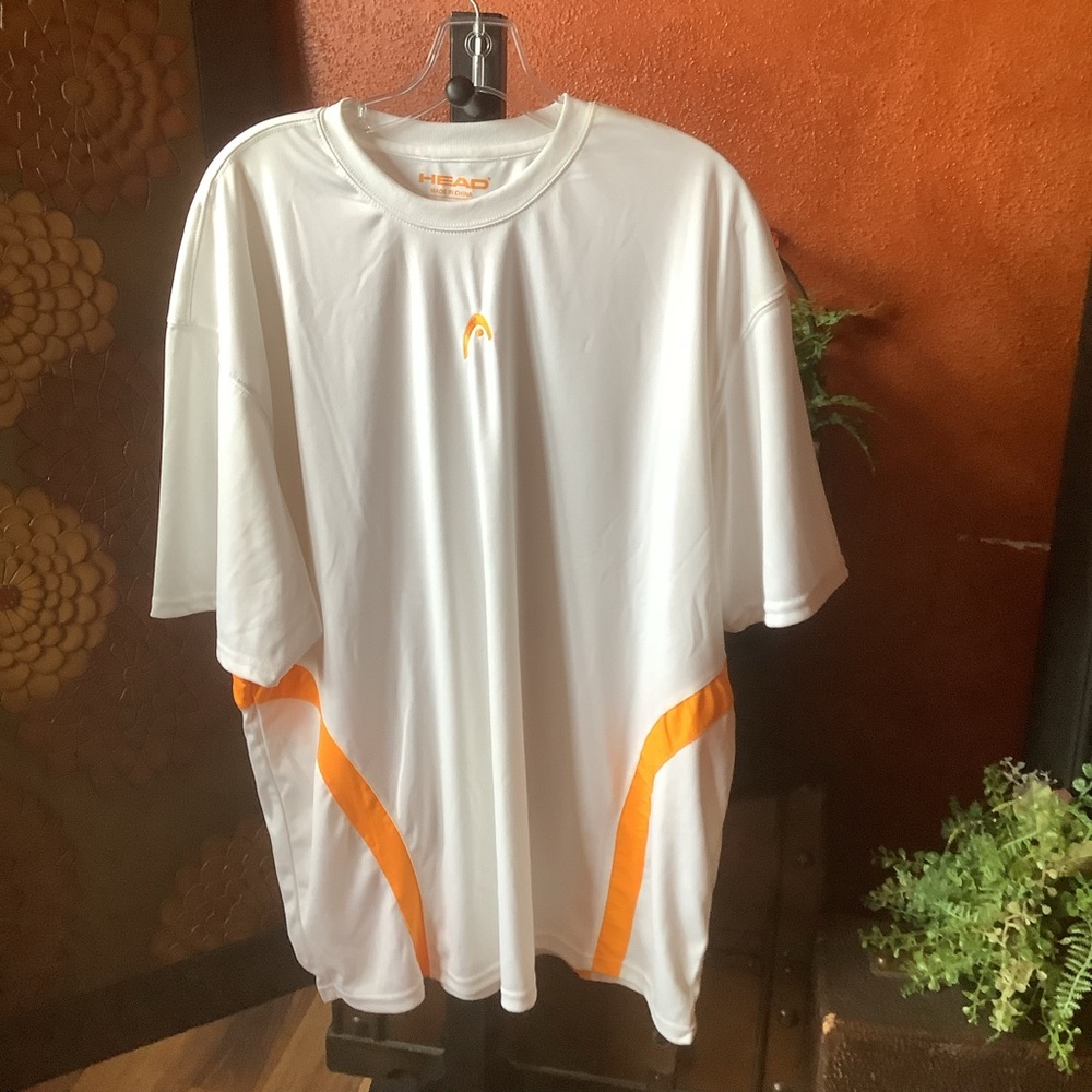 New Head XXL White and Orange Short Sleeve Polyester Tee Shirt